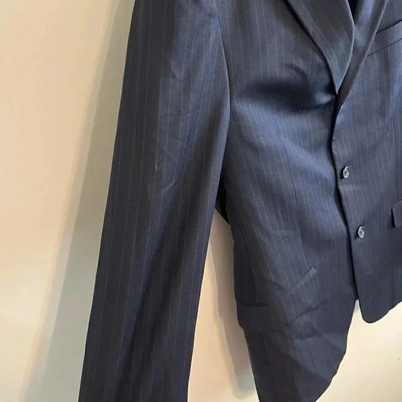 Ermenegildo Zegna 2pc Wool Suit Navy Blue Brown Pinstripe 50R - Picture 3 of 16